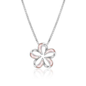 Plumeria Contour Mother of Pearl Pendant 15mm - 14K Rose Gold Hawaiian Jewelry