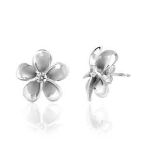 Queen Plumeria Silver Stud Earrings