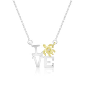 Honu Love Necklace with Diamond - 14K Yellow Gold Hawaiian Jewelry