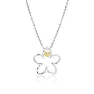 Plumeria Heart Pendant with Diamond - 14K Yellow Gold Hawaiian Jewelry