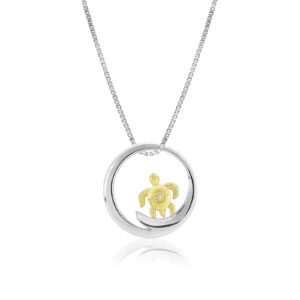 Honu Wave Pendant - 14K Yellow Gold Hawaiian Jewelry