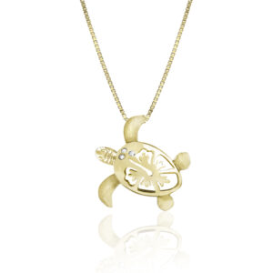 Turtle with Hibiscus Cutout Pendant