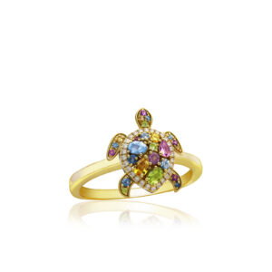 Turtle Gold Ring with Diamond and Semi Precious Stones