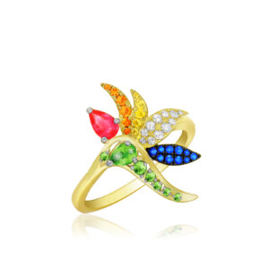 Bird of Paradise Gemstone Ring - 14K Yellow Gold Hawaiian Jewelry