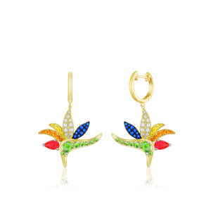 Bird of Paradise Gemstone Earrings - 14K Yellow Gold Hawaiian Jewelry