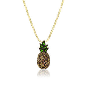 Pineapple Tsavorite Black Gold Pendant - 14K Yellow Gold Hawaiian Jewelry