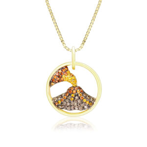 Koa Diamonds® Volcano Pendant - 14K Yellow Gold Hawaiian Jewelry
