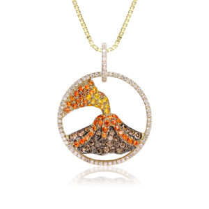 Deluxe Koa Diamonds® Volcano Pendant - 14K Yellow Gold Hawaiian Jewelry