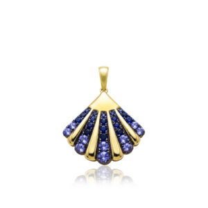 Blue Sapphire Shell Pendant 14K Gold