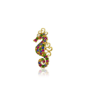 Gold Curls Multi Sapphire Seahorse Pendant