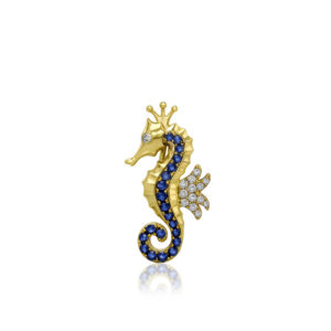 Gold Blue Sapphire Seahorse Pendant