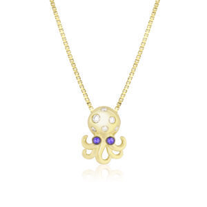 Diamond Octopus Pendant - 14K Yellow Gold Hawaiian Jewelry