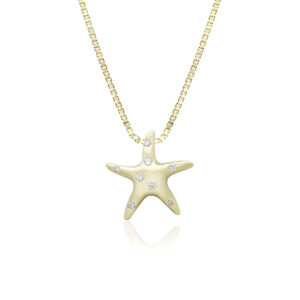 Small Diamond Starfish Pendant - 14K Yellow Gold Hawaiian Jewelry