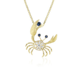 Gold Blue Sapphire Diamond Crab Pendant - 14K Yellow Gold Hawaiian Jewelry