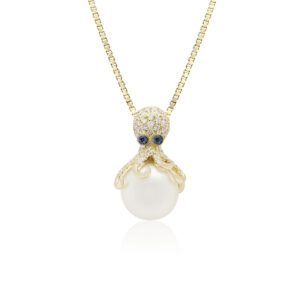 Freshwater Pearl Octopus Diamond Pendant, 0.30ct - 14K Yellow Gold Hawaiian Jewelry