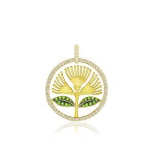 Lehua Vigor Green Emerald Diamond Pendant - 14K Rose Gold Hawaiian Jewelry