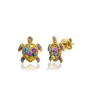 Semi Precious Stones Turtle Post Earrings
