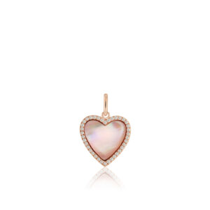 Diamond Mother Pearl Heart Pendant - 14K Rose Gold Hawaiian Jewelry