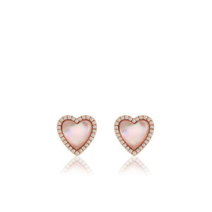 Diamond Mother Pearl Heart Earrings 8mm - 14K Rose Gold Hawaiian Jewelry