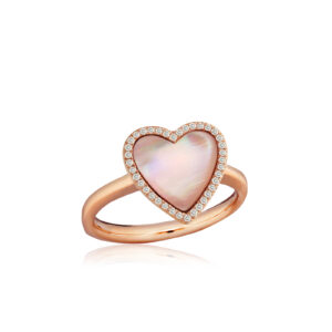 Diamond Mother Pearl Heart Ring 13mm - 14K Rose Gold Hawaiian Jewelry