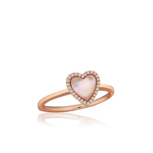 Diamond Mother Pearl Heart Ring 8mm - 14K Rose Gold Hawaiian Jewelry