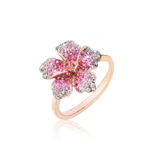 Ombre Hibiscus Ring - 14K Rose Gold Hawaiian Jewelry