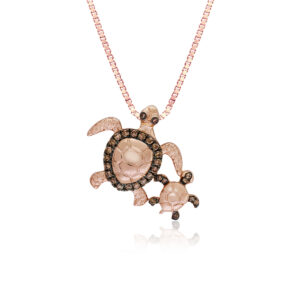 Rose Gold Mother and Baby Koa Diamond® Turtle Pendant - 14K Rose Gold Hawaiian Jewelry