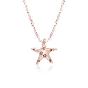 Small Rose Gold Koa Diamond® Starfish Pendant - 14K Rose Gold Hawaiian Jewelry