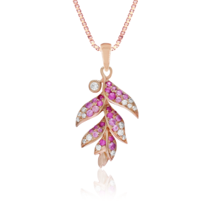 Pink Sapphire Heliconia Rose Gold Pendant - 14K Rose Gold Hawaiian Jewelry