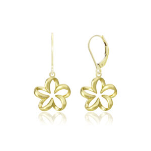 Plumeria Contour Leverback Earrings - 14K Yellow Gold Hawaiian Jewelry