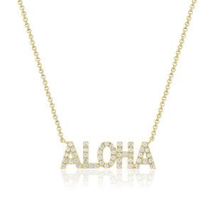 Diamond Aloha Necklace in Yellow Gold - 14K Yellow Gold Hawaiian Jewelry