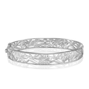 10mm Silver Island Flower Cutout Bangle - Bracelets Hawaiian Jewelry