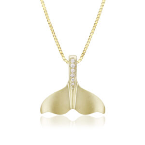 Diamond Whale Tail Pendant - 14K Yellow Gold Hawaiian Jewelry