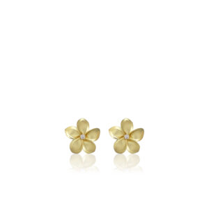 Queen Plumeria Diamond Stud Earrings 9mm - 14K Yellow Gold Hawaiian Jewelry