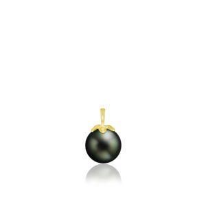 9mm Tahitian Pearl Pendant with Gold Plumeria - 14K Rose Gold Hawaiian Jewelry