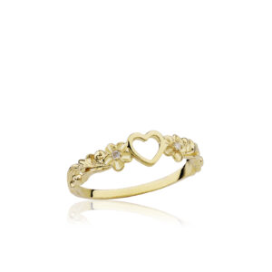 Heart Plumeria Diamond Ring - 14K Yellow Gold Hawaiian Jewelry