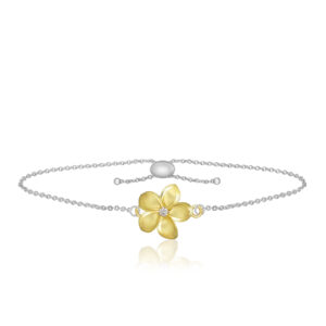 Two Tone Plumeria Chain Bracelet - 14K Rose Gold Hawaiian Jewelry