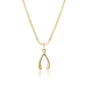 Gold Wishbone Charm Pendant - 14K White Gold Hawaiian Jewelry