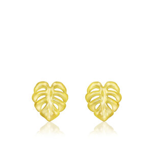 Monstera Post Earrings in Yellow Gold - 14K Yellow Gold Hawaiian Jewelry