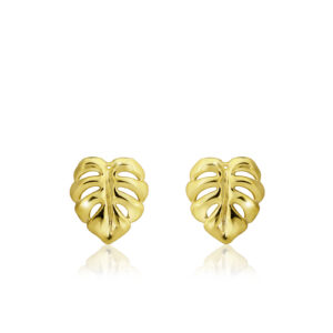 Monstera Post Earrings in Yellow Gold