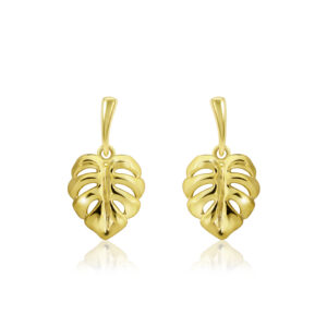 Monstera Dangle Earrings in Yellow Gold