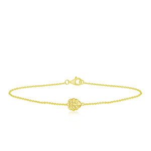 Monstera Leaf Cable Bracelet - 14K Yellow Gold Hawaiian Jewelry