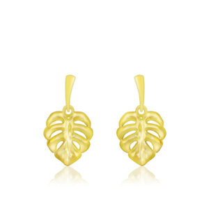 Monstera Dangle Earrings in Yellow Gold - 14K Yellow Gold Hawaiian Jewelry