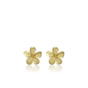 Queen Plumeria Stud Earrings 11mm - 14K Yellow Gold Hawaiian Jewelry