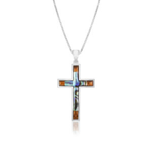 Cross Pendant with Koa Inlay and Abalone 43mm - Abalone Hawaiian Jewelry
