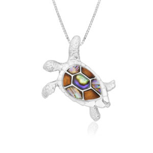 Turtle Pendant with Koa Inlay and Abalone 40mm - Abalone Hawaiian Jewelry