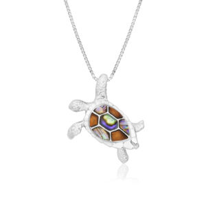 Turtle Pendant with Koa Inlay and Abalone 31mm - Abalone Hawaiian Jewelry