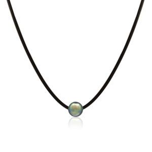 10MM Pearl Black Rubber Cord Chain with Gold Accents - Island Pearls Hawaiian Jewelry