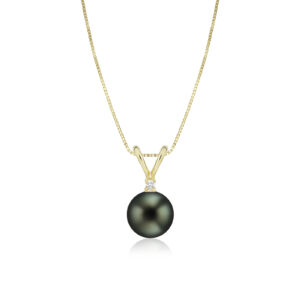 Tahitian Black Pearl Rabbit Bail Diamond Pendant 11mm - 14K Rose Gold Hawaiian Jewelry