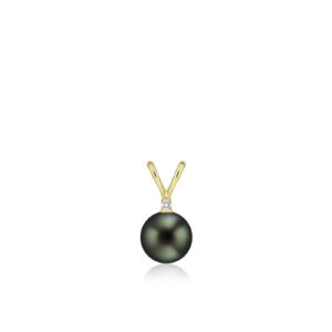 Tahitian Black Pearl Rabbit Bail Diamond Pendant 8mm